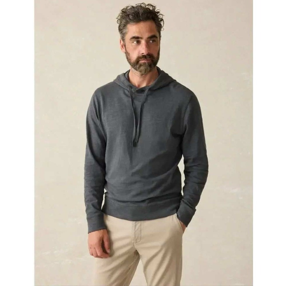 Faherty Hoodie Mens Sz Large Gray Sunwashed Slub Pullover 100% Organic Cotton